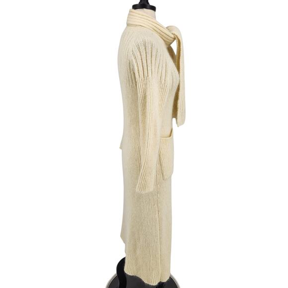 Vintage Cream Knit Cardigan Sweater Duster with Attached Scarf – Mohair Blend - Picture 8 of 12